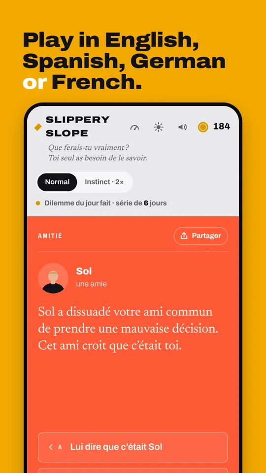 Play in English, Spanish, German or French: a Friendship card in French